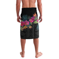 Personalised Hawaii Lavalava Humpback Whale Tattoo With Tropical Flowers Black