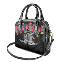 Personalised Hawaii Shoulder Handbag Humpback Whale Tattoo With Tropical Flowers Black