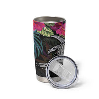 Personalised Hawaii Tumbler Cup Humpback Whale Tattoo With Tropical Flowers Black