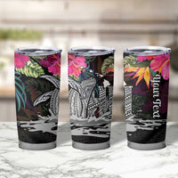 Personalised Hawaii Tumbler Cup Humpback Whale Tattoo With Tropical Flowers Black