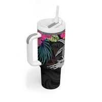 Personalised Hawaii Tumbler With Handle Humpback Whale Tattoo With Tropical Flowers Black