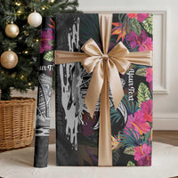 Personalised Hawaii Wrapping Paper Humpback Whale Tattoo With Tropical Flowers Black