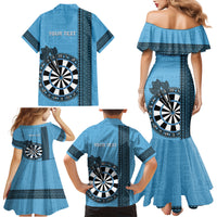 Personalised Fiji Darts Family Matching Mermaid Dress and Hawaiian Shirt Fijian Tapa Pattern - Blue LT14 - Polynesian Pride