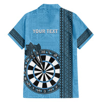 Personalised Fiji Darts Family Matching Off Shoulder Short Dress and Hawaiian Shirt Fijian Tapa Pattern - Blue LT14 - Polynesian Pride
