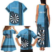 Personalised Fiji Darts Family Matching Tank Maxi Dress and Hawaiian Shirt Fijian Tapa Pattern - Blue LT14 - Polynesian Pride