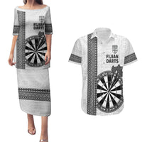 Personalised Fiji Darts Couples Matching Puletasi and Hawaiian Shirt Fijian Tapa Pattern - White LT14 White - Polynesian Pride