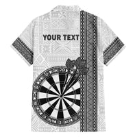 Personalised Fiji Darts Family Matching Long Sleeve Bodycon Dress and Hawaiian Shirt Fijian Tapa Pattern - White LT14 - Polynesian Pride