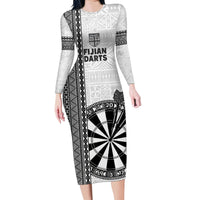 Personalised Fiji Darts Family Matching Long Sleeve Bodycon Dress and Hawaiian Shirt Fijian Tapa Pattern - White LT14 Mom's Dress White - Polynesian Pride
