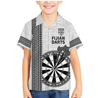 Personalised Fiji Darts Family Matching Mermaid Dress and Hawaiian Shirt Fijian Tapa Pattern - White LT14 Son's Shirt White - Polynesian Pride
