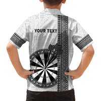 Personalised Fiji Darts Family Matching Off Shoulder Maxi Dress and Hawaiian Shirt Fijian Tapa Pattern - White