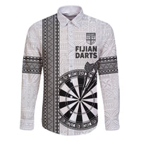 Personalised Fiji Darts Family Matching Puletasi and Hawaiian Shirt Fijian Tapa Pattern - White LT14 Dad's Shirt - Long Sleeve White - Polynesian Pride