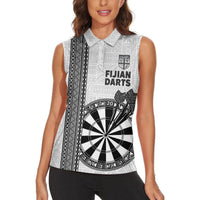 Personalised Fiji Darts Women Sleeveless Polo Shirt Fijian Tapa Pattern - White LT14 - Polynesian Pride