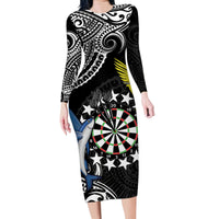 Personalised Cook Islands Darts Family Matching Long Sleeve Bodycon Dress and Hawaiian Shirt Kuki Airani Tribal Pattern LT14 Mom's Dress Black - Polynesian Pride