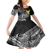 Personalised Cook Islands Darts Family Matching Mermaid Dress and Hawaiian Shirt Kuki Airani Tribal Pattern LT14 Daughter's Dress Black - Polynesian Pride