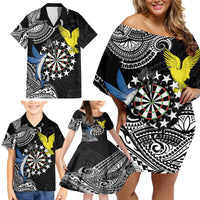 Personalised Cook Islands Darts Family Matching Off Shoulder Short Dress and Hawaiian Shirt Kuki Airani Tribal Pattern LT14 - Polynesian Pride