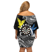 Personalised Cook Islands Darts Family Matching Off Shoulder Short Dress and Hawaiian Shirt Kuki Airani Tribal Pattern LT14 - Polynesian Pride