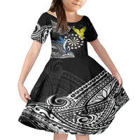 Personalised Cook Islands Darts Family Matching Tank Maxi Dress and Hawaiian Shirt Kuki Airani Tribal Pattern LT14 Daughter's Dress Black - Polynesian Pride