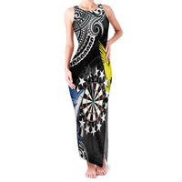 Personalised Cook Islands Darts Family Matching Tank Maxi Dress and Hawaiian Shirt Kuki Airani Tribal Pattern LT14 Mom's Dress Black - Polynesian Pride
