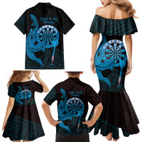 Aloha Hawaii Darts Family Matching Mermaid Dress and Hawaiian Shirt Dart Board With Polynesian Shark - Blue LT14 - Polynesian Pride