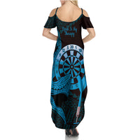 Aloha Hawaii Darts Family Matching Summer Maxi Dress and Hawaiian Shirt Dart Board With Polynesian Shark - Blue LT14 - Polynesian Pride
