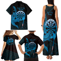 Aloha Hawaii Darts Family Matching Tank Maxi Dress and Hawaiian Shirt Dart Board With Polynesian Shark - Blue LT14 - Polynesian Pride
