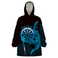 Aloha Hawaii Darts Wearable Blanket Hoodie Dart Board With Polynesian Shark - Blue