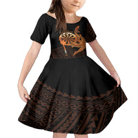 Aloha Hawaii Darts Family Matching Mermaid Dress and Hawaiian Shirt Dart Board With Polynesian Shark - Gold LT14 Daughter's Dress Gold - Polynesian Pride
