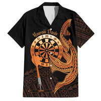 Aloha Hawaii Darts Family Matching Tank Maxi Dress and Hawaiian Shirt Dart Board With Polynesian Shark - Gold LT14 Dad's Shirt - Short Sleeve Gold - Polynesian Pride