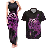 Aloha Hawaii Darts Couples Matching Tank Maxi Dress and Hawaiian Shirt Dart Board With Polynesian Shark - Purple LT14 Purple - Polynesian Pride