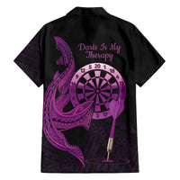 Aloha Hawaii Darts Family Matching Off The Shoulder Long Sleeve Dress and Hawaiian Shirt Dart Board With Polynesian Shark - Purple LT14 - Polynesian Pride