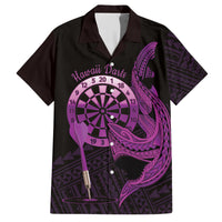 Aloha Hawaii Darts Family Matching Short Sleeve Bodycon Dress and Hawaiian Shirt Dart Board With Polynesian Shark - Purple LT14 Dad's Shirt - Short Sleeve Purple - Polynesian Pride