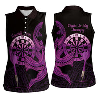 Aloha Hawaii Darts Women Sleeveless Polo Shirt Dart Board With Polynesian Shark - Purple LT14 - Polynesian Pride