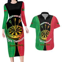 Personalised Vanuatu Darts Couples Matching Long Sleeve Bodycon Dress and Hawaiian Shirt Happiness Is A Tight Threesome Sand Drawing Art LT14 Red - Polynesian Pride