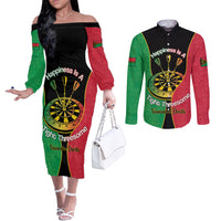 Personalised Vanuatu Darts Couples Matching Off The Shoulder Long Sleeve Dress and Long Sleeve Button Shirt Happiness Is A Tight Threesome Sand Drawing Art LT14 Red - Polynesian Pride