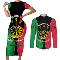 Personalised Vanuatu Darts Couples Matching Short Sleeve Bodycon Dress and Long Sleeve Button Shirt Happiness Is A Tight Threesome Sand Drawing Art LT14 Red - Polynesian Pride