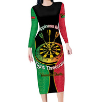 Personalised Vanuatu Darts Family Matching Long Sleeve Bodycon Dress and Hawaiian Shirt Happiness Is A Tight Threesome Sand Drawing Art LT14 Mom's Dress Red - Polynesian Pride
