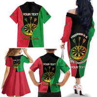 Personalised Vanuatu Darts Family Matching Off The Shoulder Long Sleeve Dress and Hawaiian Shirt Happiness Is A Tight Threesome Sand Drawing Art LT14 - Polynesian Pride