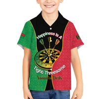 Personalised Vanuatu Darts Family Matching Summer Maxi Dress and Hawaiian Shirt Happiness Is A Tight Threesome Sand Drawing Art LT14 Son's Shirt Red - Polynesian Pride