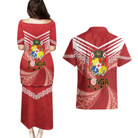 Tonga Darts Couples Matching Puletasi and Hawaiian Shirt Tongan Ngatu Pattern