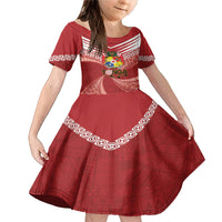 Tonga Darts Family Matching Mermaid Dress and Hawaiian Shirt Tongan Ngatu Pattern LT14 Daughter's Dress Red - Polynesian Pride