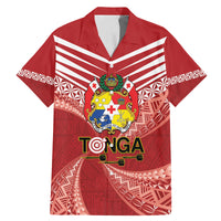Tonga Darts Family Matching Mermaid Dress and Hawaiian Shirt Tongan Ngatu Pattern LT14 Dad's Shirt - Short Sleeve Red - Polynesian Pride