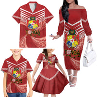 Tonga Darts Family Matching Off The Shoulder Long Sleeve Dress and Hawaiian Shirt Tongan Ngatu Pattern LT14 - Polynesian Pride