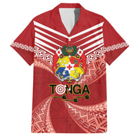 Tonga Darts Family Matching Off The Shoulder Long Sleeve Dress and Hawaiian Shirt Tongan Ngatu Pattern LT14 Dad's Shirt - Short Sleeve Red - Polynesian Pride