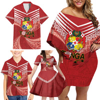 Tonga Darts Family Matching Off Shoulder Short Dress and Hawaiian Shirt Tongan Ngatu Pattern LT14 - Polynesian Pride