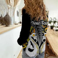 Personalised New Zealand Women Casual Shirt Te Manaia Mangopare Maori And Fern Gold Style LT14 - Polynesian Pride