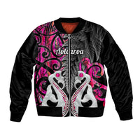 Personalised New Zealand Bomber Jacket Te Manaia Mangopare Maori And Fern Pink Style LT14 Unisex Pink - Polynesian Pride