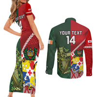 Custom Tonga And Ireland Rugby Couples Matching Short Sleeve Bodycon Dress and Long Sleeve Button Shirt Ikale Tahi With Shamrocks LT14 - Polynesian Pride