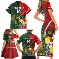 Custom Tonga And Ireland Rugby Family Matching Short Sleeve Bodycon Dress and Hawaiian Shirt Ikale Tahi With Shamrocks LT14 - Polynesian Pride