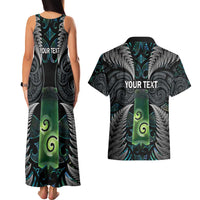 Personalised New Zealand Toki Couples Matching Tank Maxi Dress and Hawaiian Shirt Silver Fern Mix Aotearoa Maori Pattern LT14 - Polynesian Pride