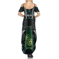 Personalised New Zealand Toki Family Matching Summer Maxi Dress and Hawaiian Shirt Silver Fern Mix Aotearoa Maori Pattern LT14 - Polynesian Pride